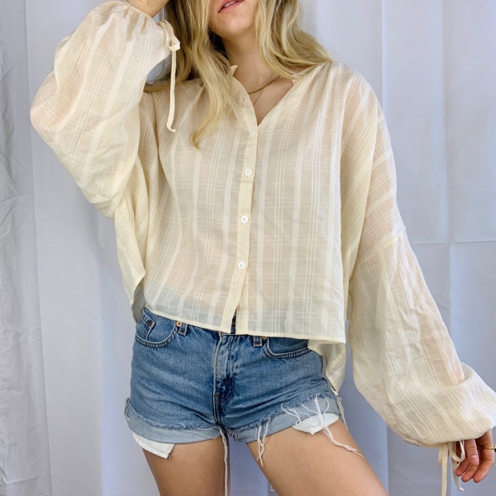 Christy Dawn The Faye balloon top in Oatmilk Plaid